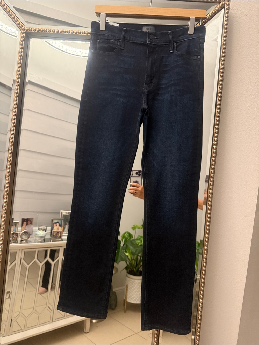 MOTHER Straight-Leg Jeans in Dark Blue Wash